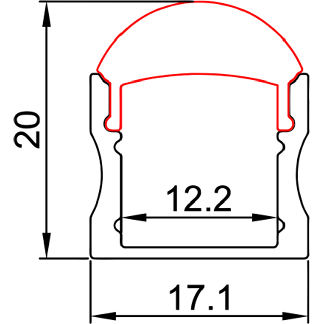 W17.1mm*H20mm(내부 폭 12.2mm) LED 알루미늄 프로파일 30° 빔 각도